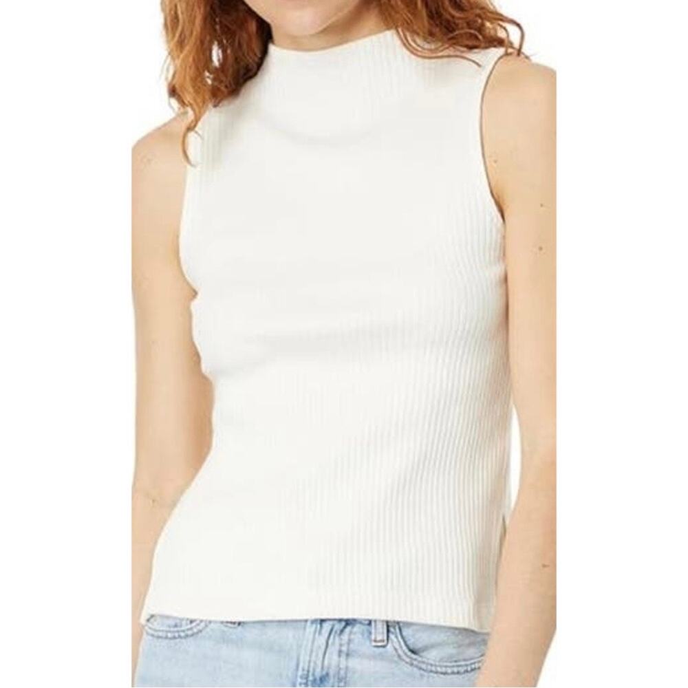 madewell side-slit mockneck tank cream off-white np825 women size medium